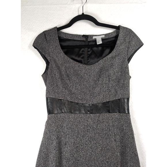 H&M Sheath Dress Womens 6 Gray Black Business‎ Tweed Lined Empire Waist - Picture 2 of 8